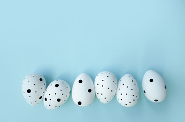 White easter eggs. Background with easter eggs. Copy space