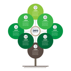 Vector infographic of technology or education process with 8 options. Web Template of tree, info chart or diagram. Vertical eco Business presentation concept with 8 points.