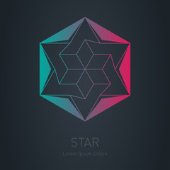 Star logo. Low poly impossible figure. Lowpoly logotype or line design element. Vector.