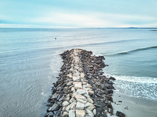 The jetty protecting the entrance to Kennebunk harbor in Maine