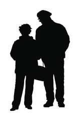 Happy elderly seniors couple together vector silhouette isolated. Old man person walking without stick. Mature old people active life. Grandfather and grandmother in love. Health care in nursing home