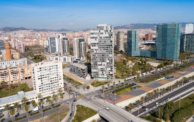 Fototapeta na wymiar Aerial view of Diagonal Mar i el Front Maritim del Poblenou, Barcelona
