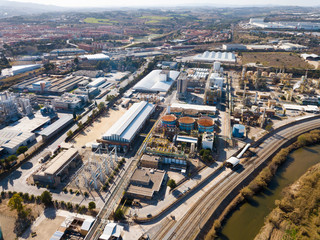 Fototapeta na wymiar Top view of the chemical plant and the surrounding area