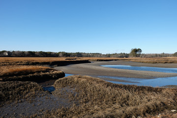Low tide on a Parson's beach marsh in the New England State of Maine in the winter
