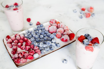 yogurt berries ice organic diet healthy food white marble