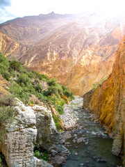 Colca River on the bottom of canyon