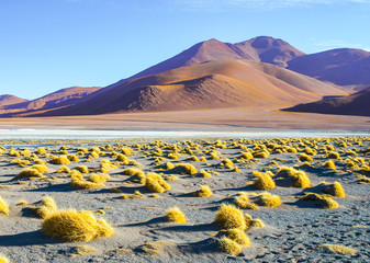 Mountain peaks at Laguna Colorada in Bolivia