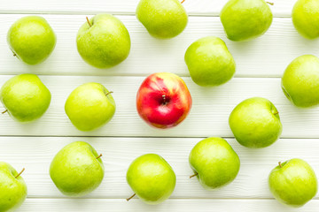 food pattern with green apples on white background top view