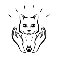 Kat/hand drawn vector illustration of cute little cat with birds/can be used for kid's or baby's shirt design/fashion print design/fashion graphic/t-shirt/kids /tee