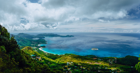 Morne Blanc viewpoint. Beautiful scenery of island coastline Nature trail Mahe Island Seychelles