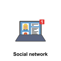 social network, laptop color icon. Element of friendship icon. Premium quality graphic design icon. Signs and symbols collection icon for websites, web design, mobile app