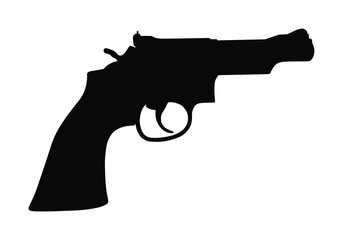 Revolver Pistol Gun Icon Vector Illustration isolated on white background. Risk in conflict situation. police and military weapon. Defense help option against enemy aggressor.