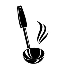 Kitchen ladle soup smoke cook icon, simple style