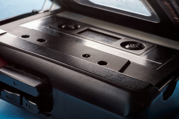 close up of vintage audio tape cassette