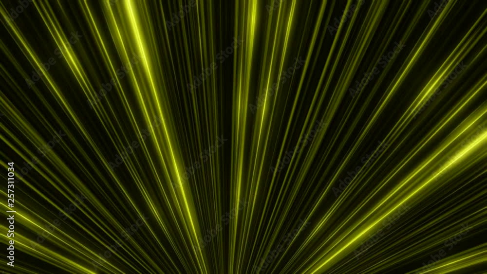 Poster abstract animation of equal colorful yellow neon rays motion in neon tunnel. colorful abstraction.