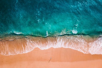 Aerial shot of ocean and beach