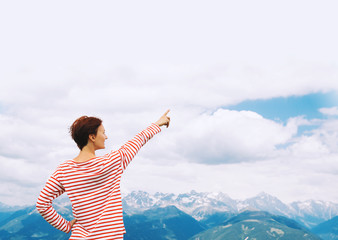 Hiker woman. Travel at Dolomites, Italy, Europe.