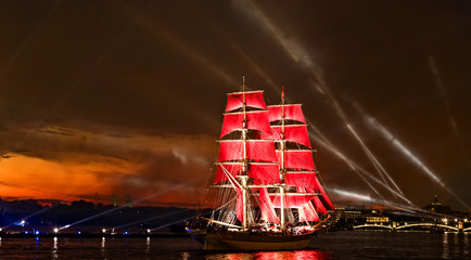 ship scarlet sails White Nights Festival Neva river in St. Petersburg
