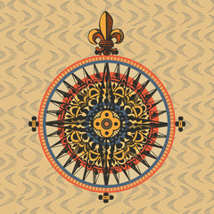 Windrose. Design element of vintage nautical maps. Hand-drawn sketch