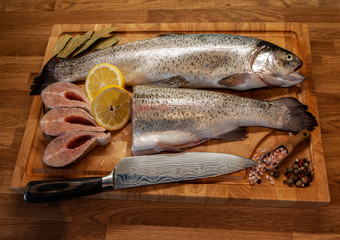 trout fish on a cutting board