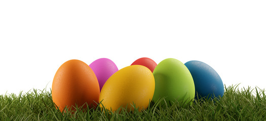 Easter eggs green grass field 3d-illustration
