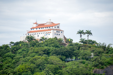 The "Convento da penha" or Convent of the  Rock on top of its mountain in Vitòria, Espirito Santo, Brazil.