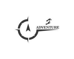 adventure font with compass and foot icon Logo Template