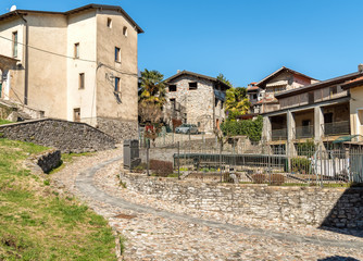 Fototapeta na wymiar View of the small village Masciago Primo of Valcuvia with narrow streets and stone houses, located in the province of Varese, Lombardy, Italy