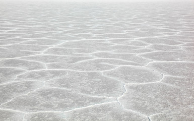 Expansive white octagonal shapes of the Bonneville Salt Flat