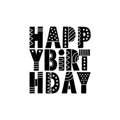 Happy Birthday with Bold Patterns Black and White vector lineart