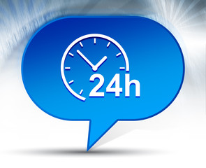 24 hours clock icon blue bubble background