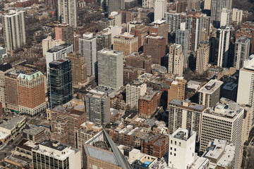 Cityscape aerial view of Chicago city residential or downtown district. American life, or midwest building exterior architecture concept