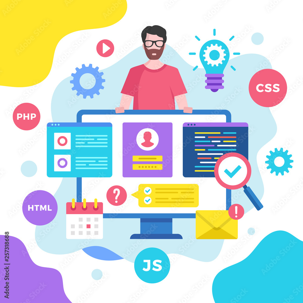 Poster Web development concept. Vector illustration. Programming, coding. Modern flat design
