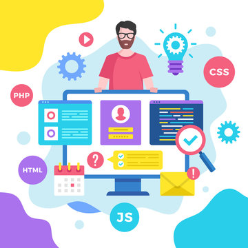 Web development concept. Vector illustration. Programming, coding. Modern flat design