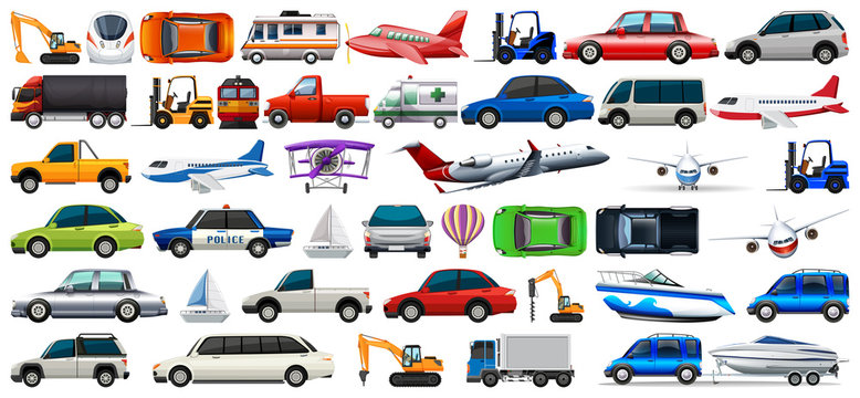transport set of cars and trucks