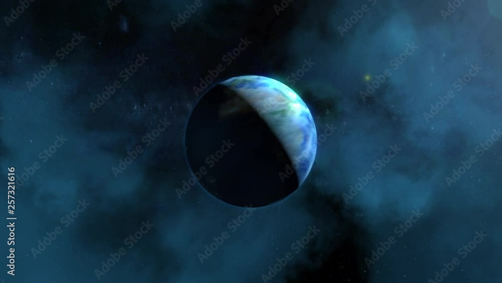 Wall mural a slow push in timelapse animated view of the earth spinning fast in the universe as time passes.