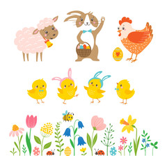 Set of cute Easter characters and design elements - 257323231