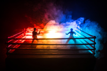 Blurred background. mma fight octagon stage. ring extreme Sport mixed martial arts competition...