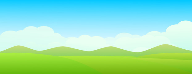 Obraz na płótnie Canvas Beautiful green landscape with green meadow, mountain and blue sky