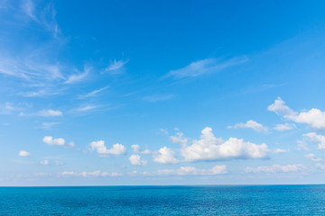 Blue sky with clouds background. landscape natural with blue  sea and white cloud. copyspace.