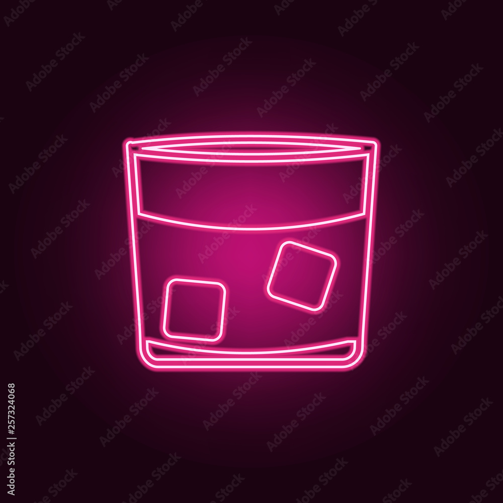 Poster a glass of whiskey with ice icon. elements of bar in neon style icons. simple icon for websites, web