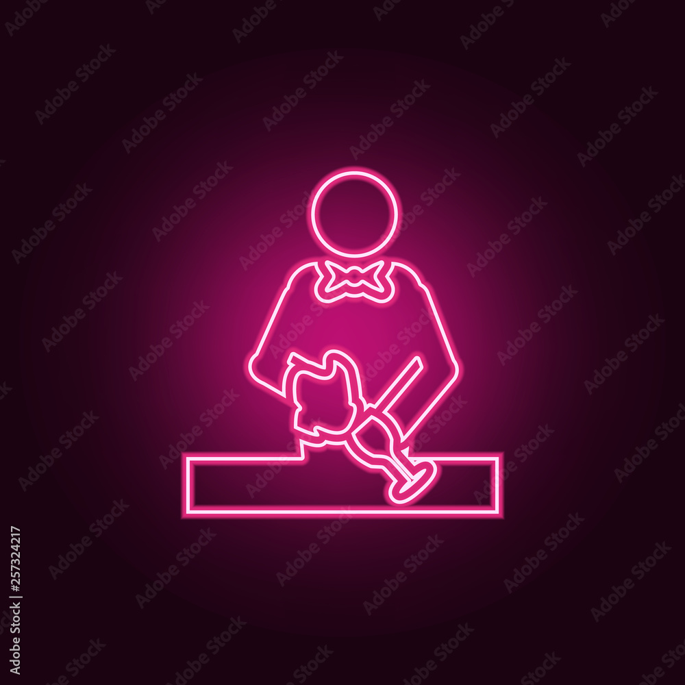 Poster bartender washes glass icon. elements of bar in neon style icons. simple icon for websites, web desi
