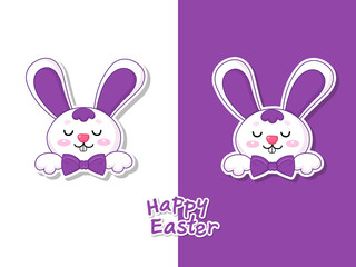 Colorful Happy Easter greeting card with cute cartoon bunny. Vector illustration decorative element on Easter Day