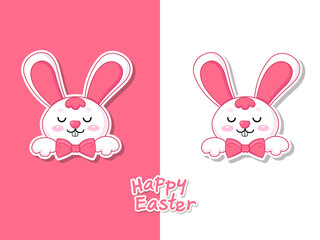 Colorful Happy Easter greeting card with cute cartoon bunny. Vector illustration decorative element on Easter Day