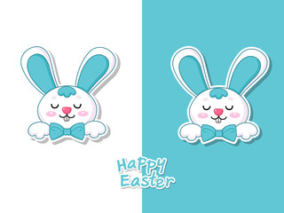 Colorful Happy Easter greeting card with cute cartoon bunny. Vector illustration decorative element on Easter Day