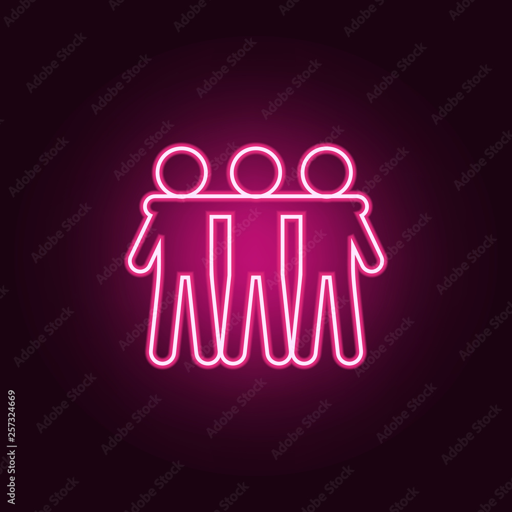 Poster friendship of three icon. elements of conversation and friendship in neon style icons. simple icon f