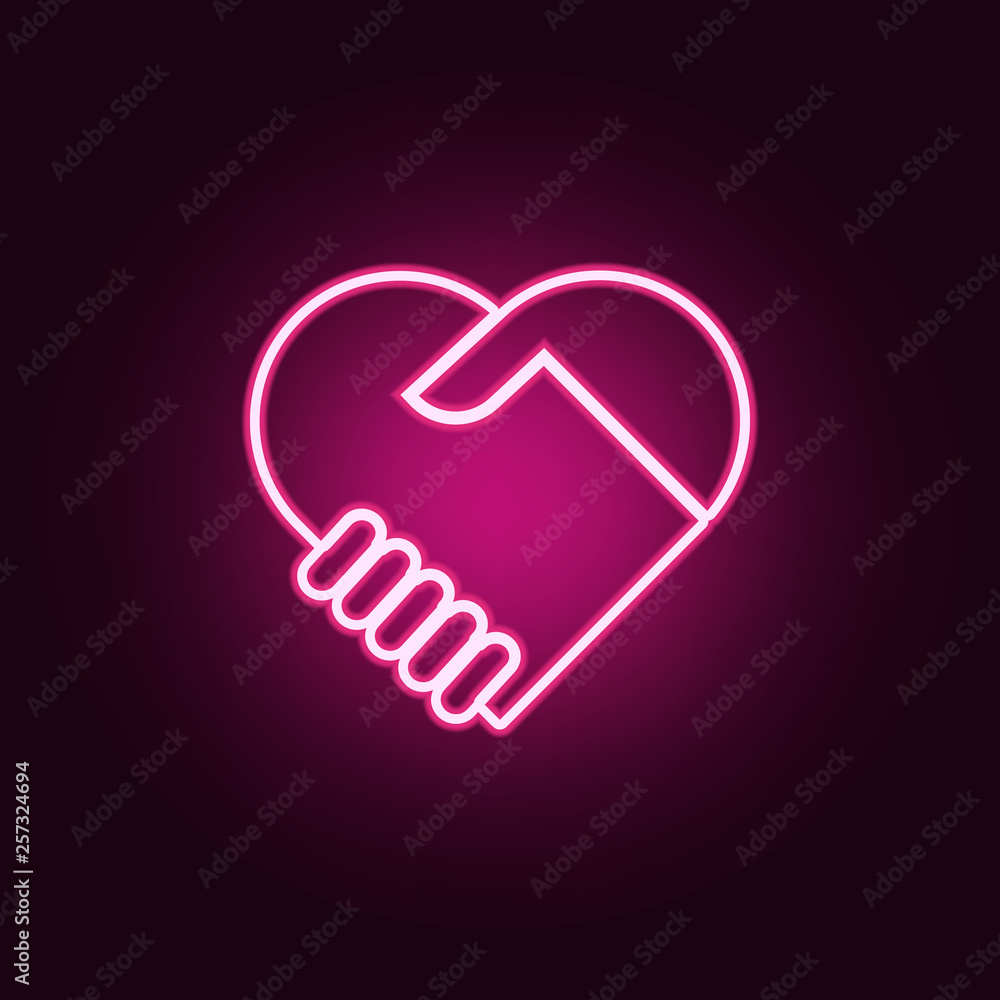 Poster handshake with love icon. elements of conversation and friendship in neon style icons. simple icon f