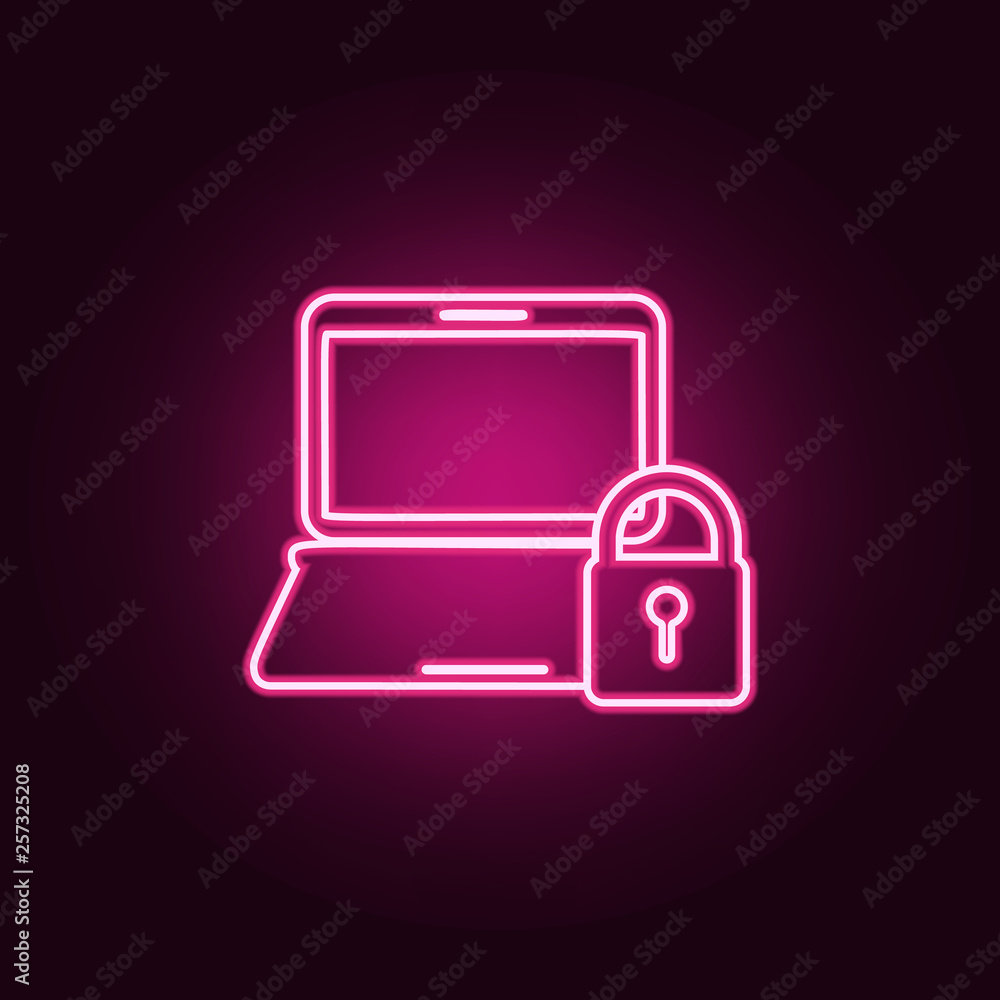 Aufkleber lock on laptop icon. elements of cyber security in neon style icons. simple icon for websites, web d