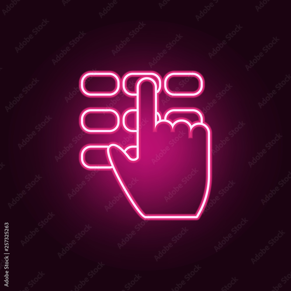 Poster pin code and hand icon. elements of cyber security in neon style icons. simple icon for websites, we