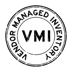 Grunge black VMI (abbreviation of vendor managed inventory) word round rubber seal stamp on white background